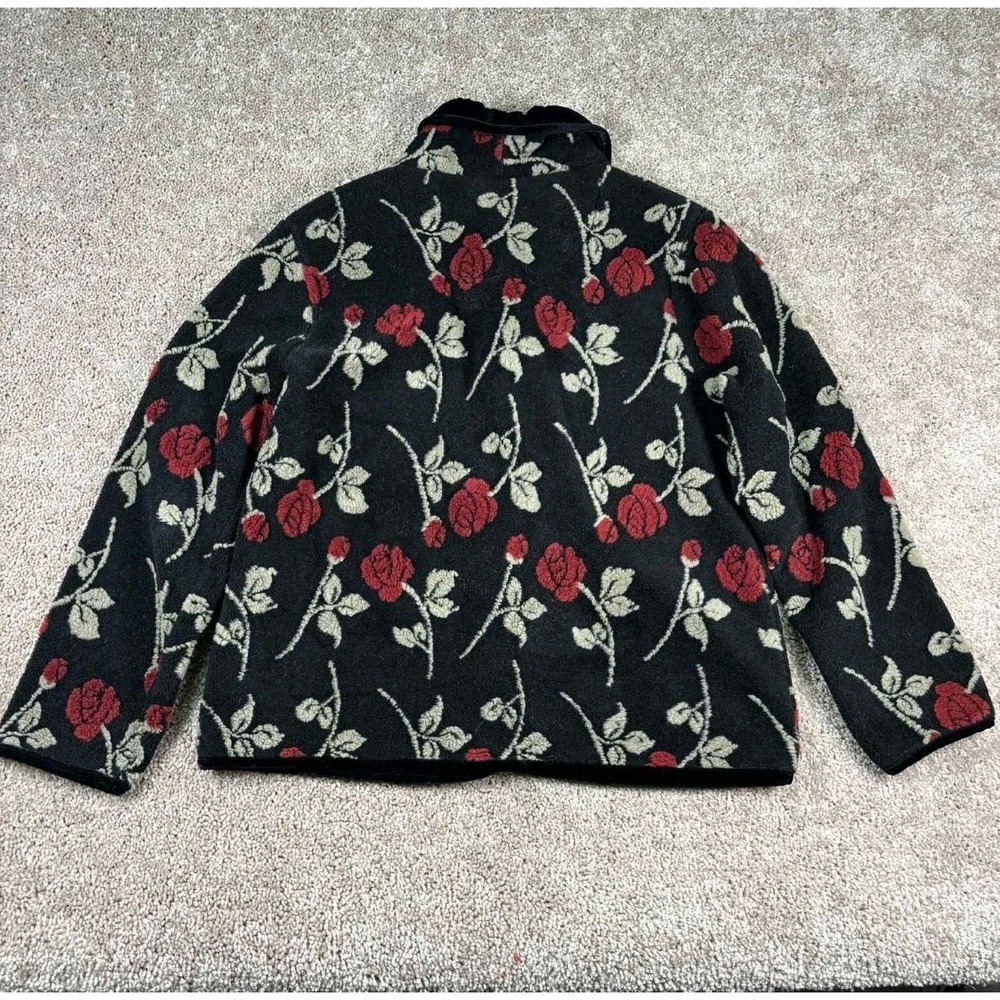 Vintage Victoria Holley Black Fleece Velvet Sweater Cardigan Rose Goth Medium - Picture 6 of 6